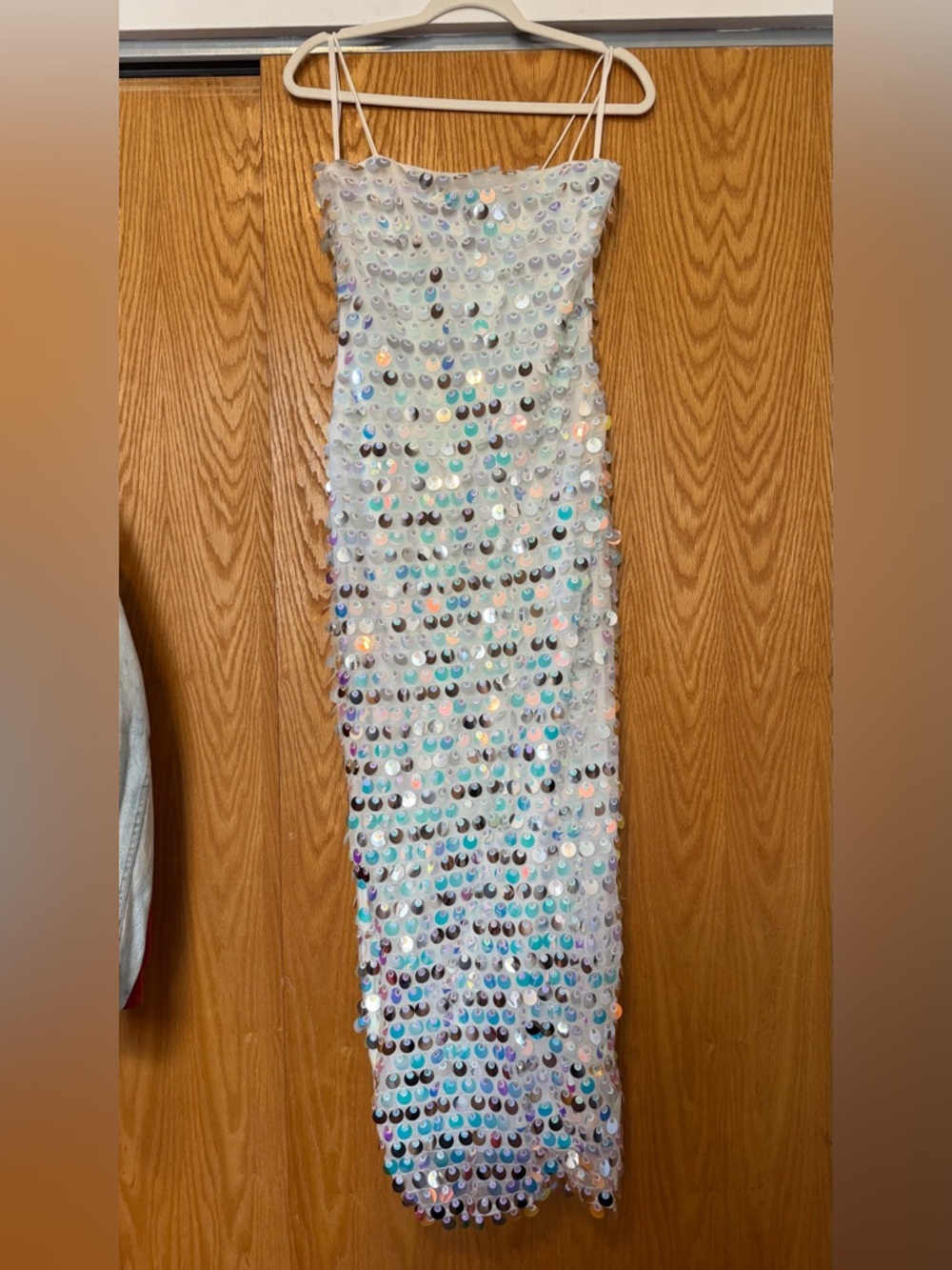 Runaway The Label Iridescent White Sequin Spaghetti-Strap Midi Dress M - Picture 7 of 10